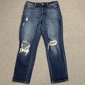 KanCan Womens Blue Distressed Denim Jeans High Rise Straight Leg Size 9/28
